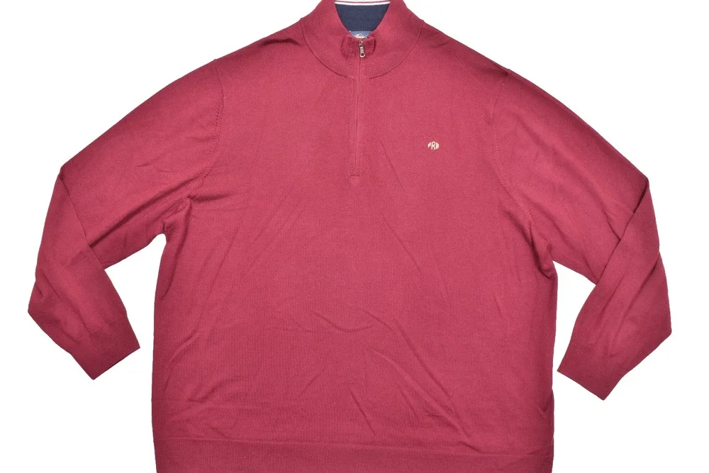 Brooks Brothers 3XLT Men's Red 1/4 Zip 100% Merino Wool Pullover Sweater Tall
